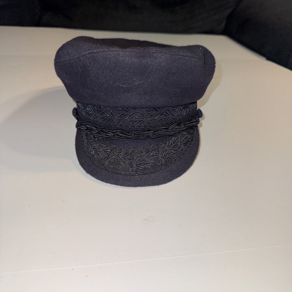 Vintage Aegean Greek Fisherman's Black Wool Hat 58cm 7 1/4 made in Greece